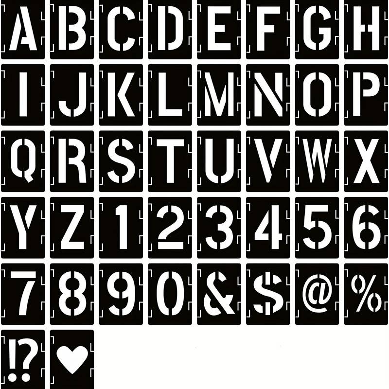 2 inch Letter Stencils Symbol Numbers Craft Stencils, 42 Pcs Reusable Alphabet Templates Interlocking Stencil Kit for Painting on Wood, Wall, Fabric